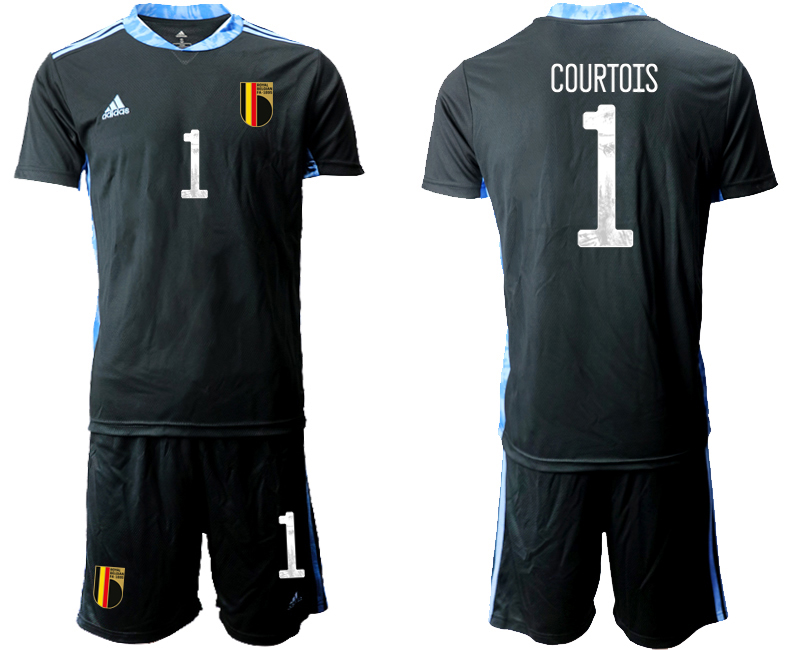 Men 2021 European Cup Belgium black goalkeeper #1 Soccer Jersey->belgium jersey->Soccer Country Jersey